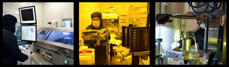 Three scenes inside a cleanroom